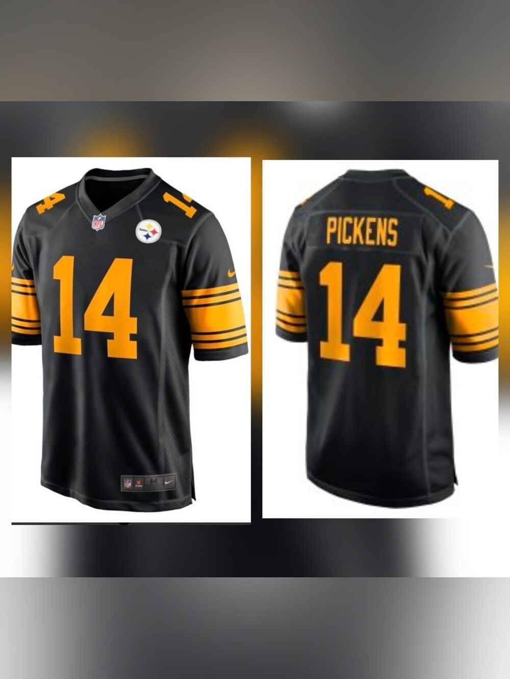 Nike Pittsburgh Steelers 14 Pickens NFL Jersey Mens L Blk/Yellow On Field NFL VG